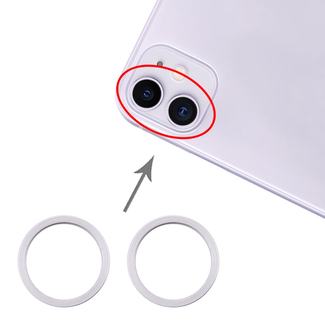 iPhone 11 Metal Protector Hoop Ring for Camera (2 pcs) - Silver